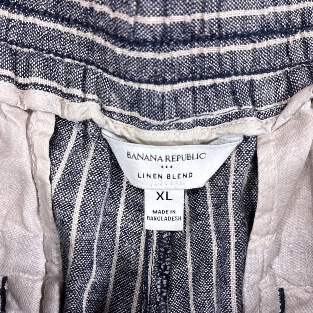 Banana Republic Wide Leg Pants Women XL Blue Striped Linen Boho Indie Summer